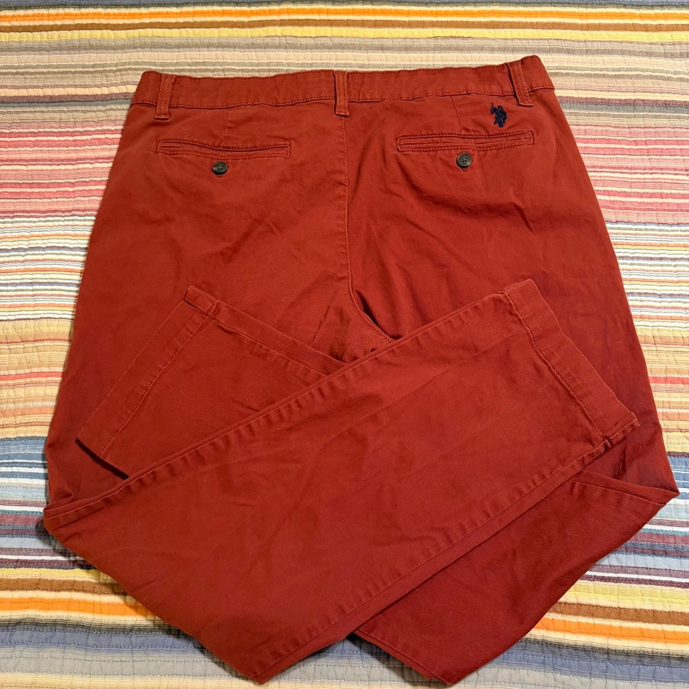US Polo Assn Mens Chinos Red Straight Fit Cotton Blend Pants W36 L30